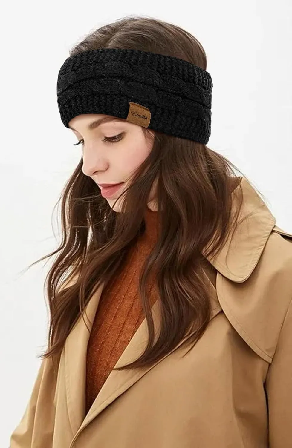 Loritta 4 Pack Womens Winter Headbands Fuzzy Fleece Lined Ear Warmer Cable Knit Thick Warm Crochet Headband Gifts