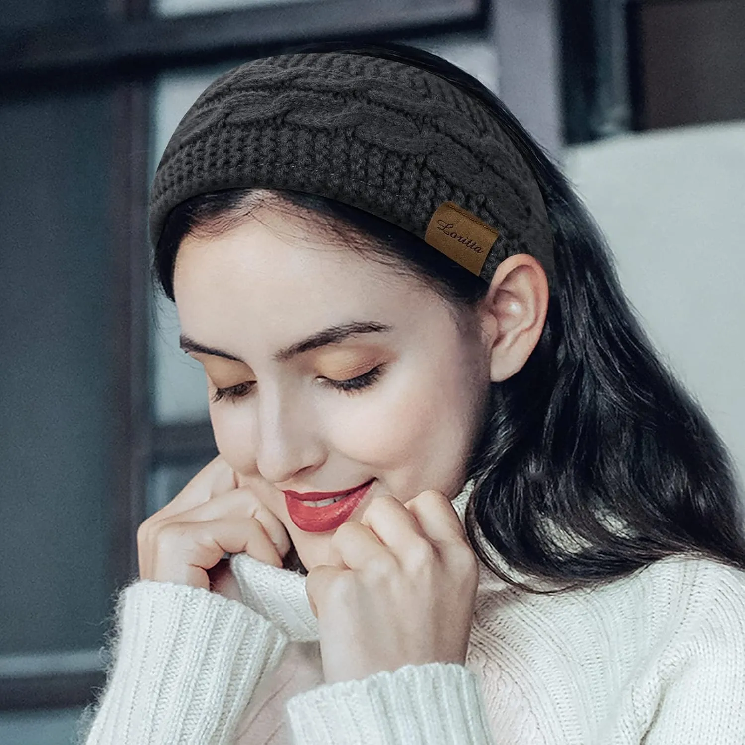 Loritta 4 Pack Womens Winter Headbands Fuzzy Fleece Lined Ear Warmer Cable Knit Thick Warm Crochet Headband Gifts