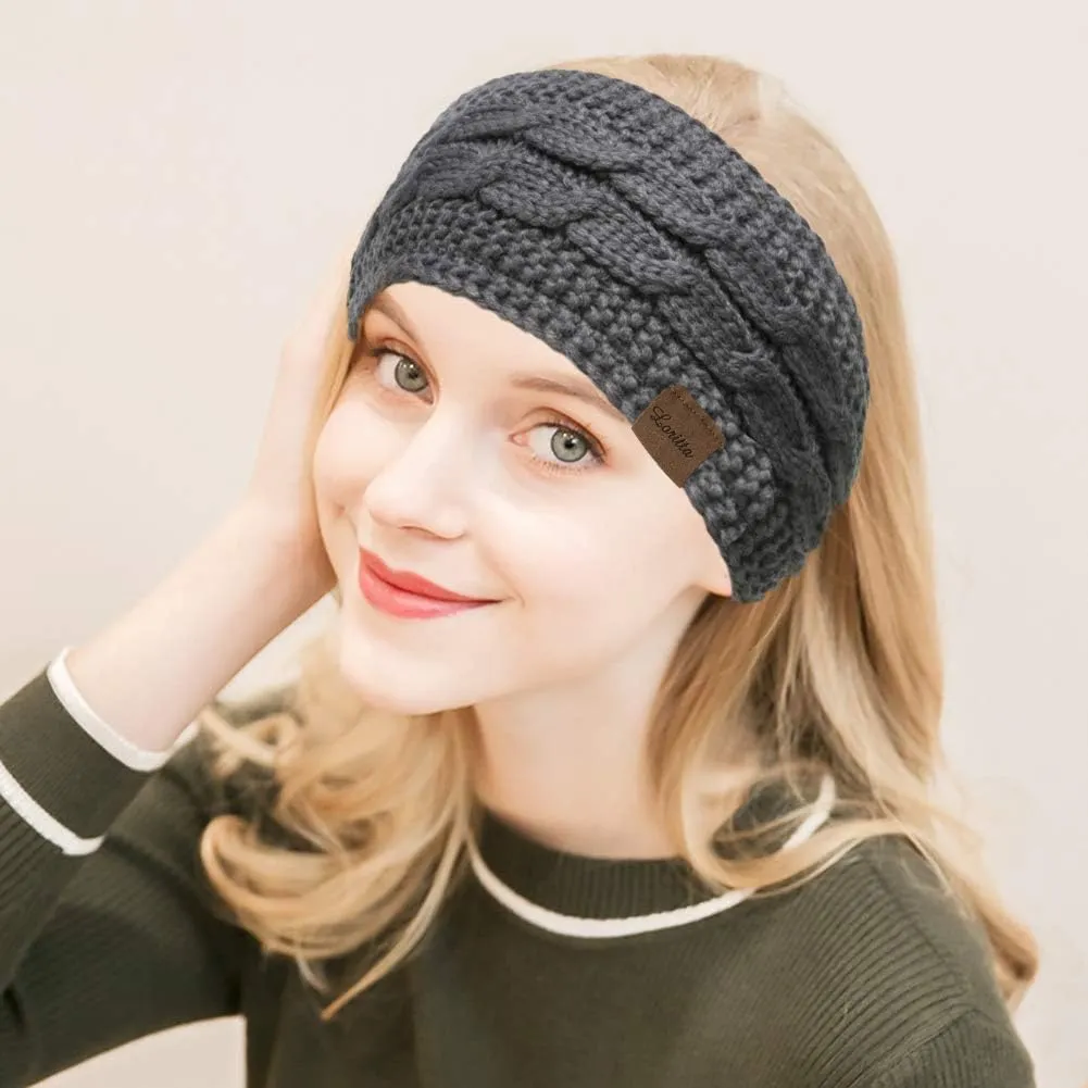 Loritta 4 Pack Womens Winter Headbands Fuzzy Fleece Lined Ear Warmer Cable Knit Thick Warm Crochet Headband Gifts