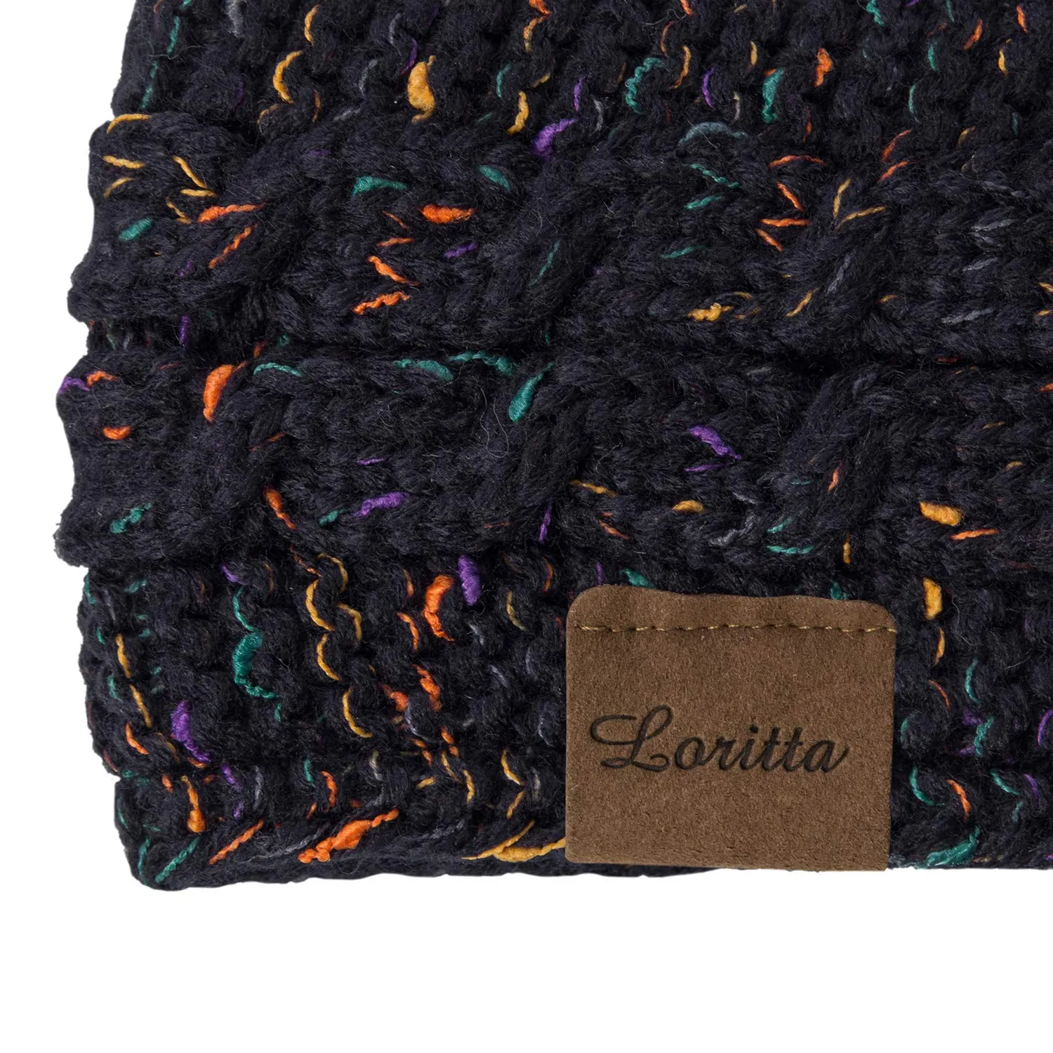 Loritta Womens Ear Warmers Headbands Winter Warm Fuzzy Cable Knit Head Wrap Fleece Lined Gifts,Black