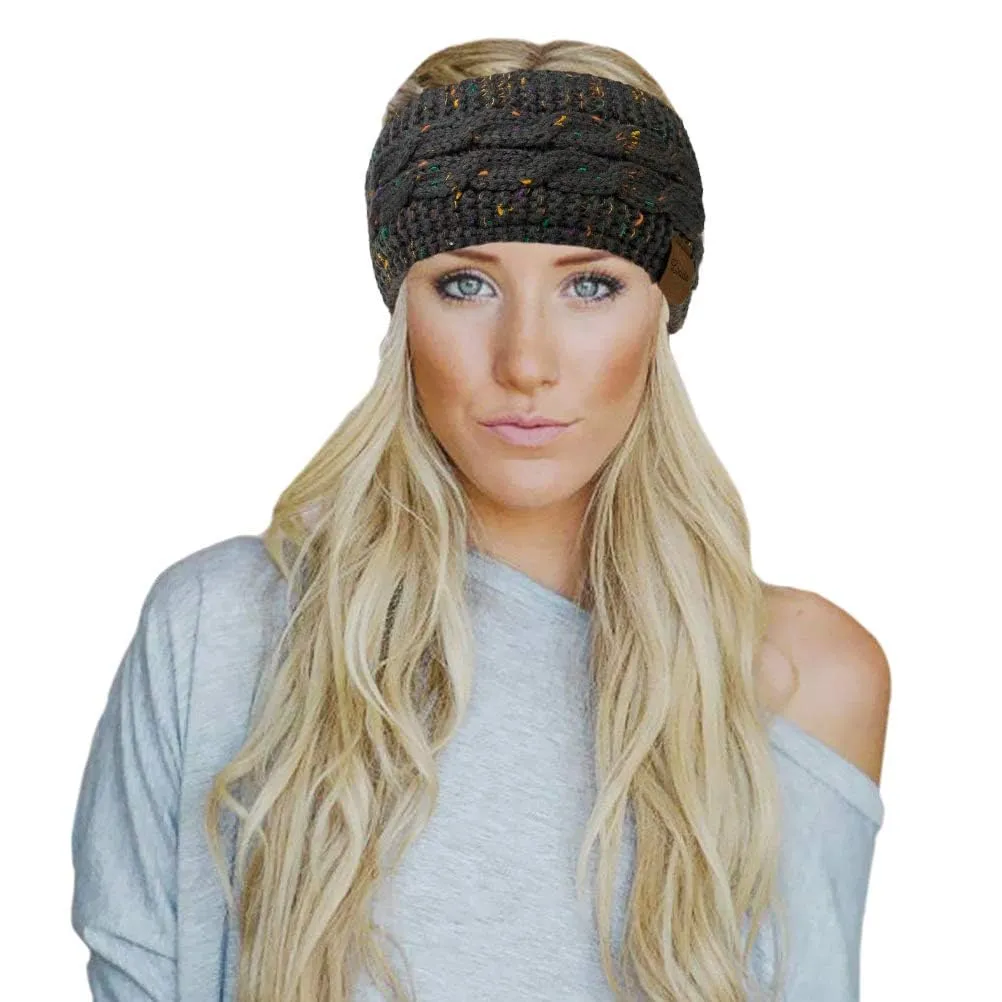 Loritta Womens Ear Warmers Headbands Winter Warm Fuzzy Cable Knit Head Wrap Fleece Lined Gifts,Dark Gray