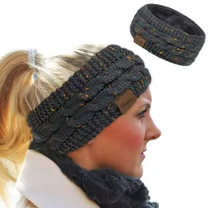 Loritta Womens Ear Warmers Headbands Winter Warm Fuzzy Cable Knit Head Wrap Fleece Lined Gifts,Dark Gray