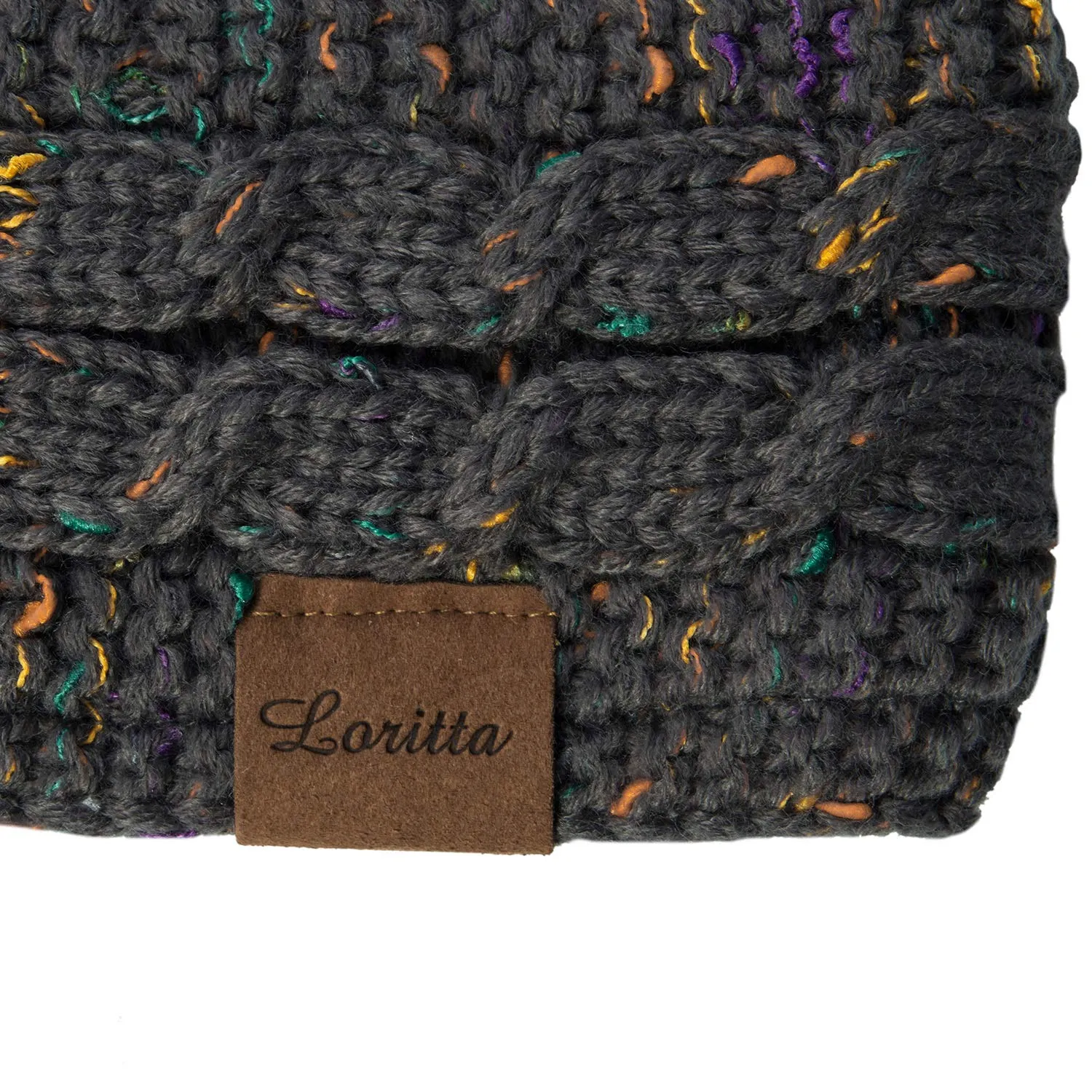 Loritta Womens Ear Warmers Headbands Winter Warm Fuzzy Cable Knit Head Wrap Fleece Lined Gifts,Dark Gray