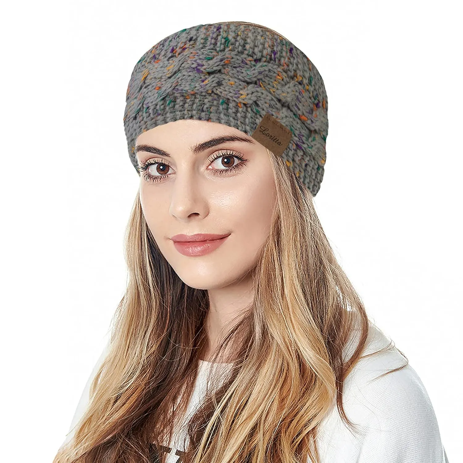 Loritta Womens Ear Warmers Headbands Winter Warm Fuzzy Cable Knit Head Wrap Fleece Lined Gifts,Light Gray