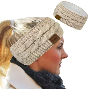 Loritta Womens Ear Warmers Headbands Winter Warm Fuzzy Cable Knit Head Wrap Fleece Lined Gifts,Pure Beige