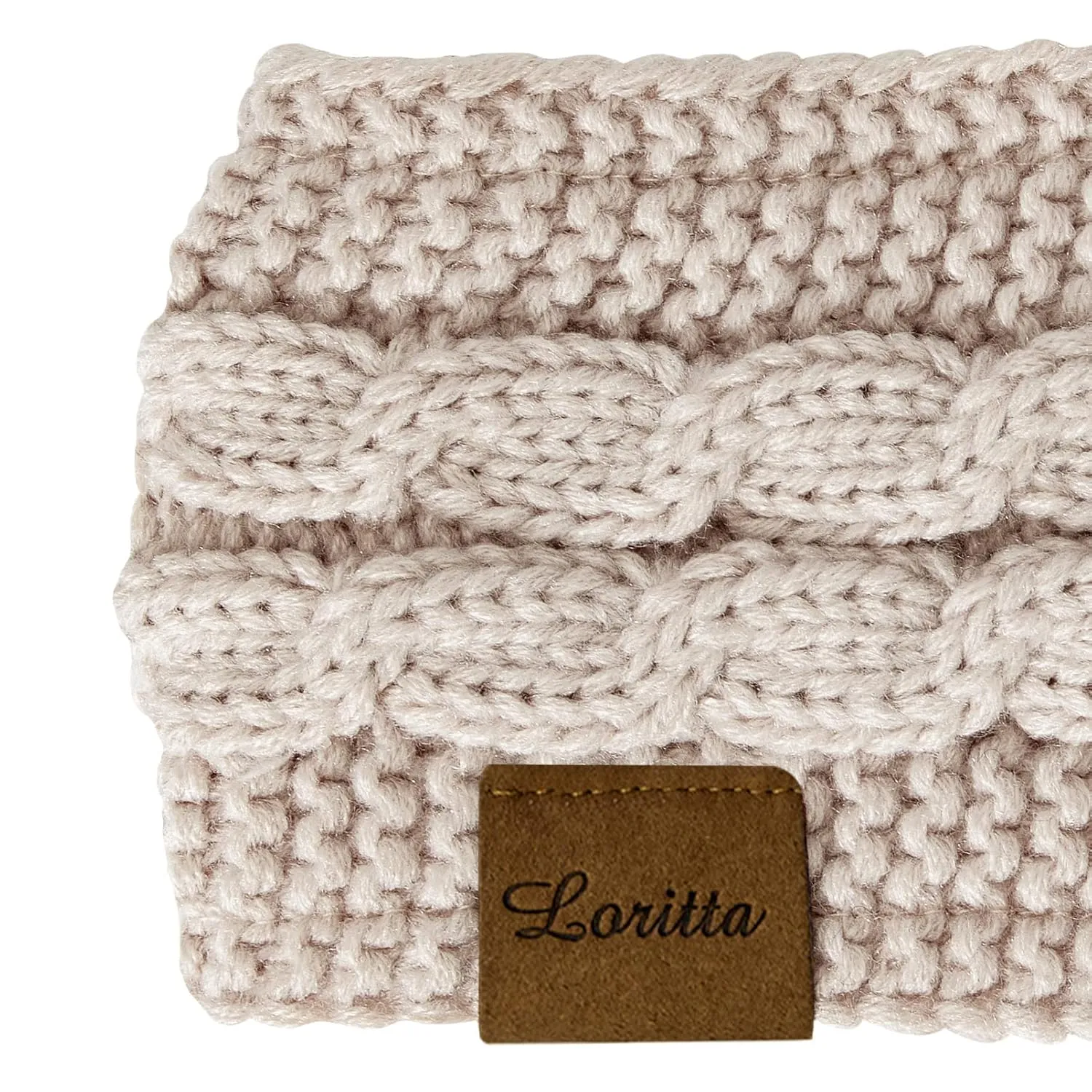 Loritta Womens Ear Warmers Headbands Winter Warm Fuzzy Cable Knit Head Wrap Fleece Lined Gifts,Pure Beige