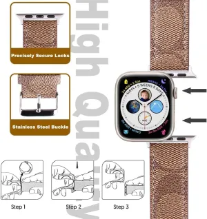 Luxury Leather Watch Band for Apple Watch, Compatible with Apple Watch Series 10/9/8/7/6/5/4/3/2/1 SE 38404142444549mm, Standard Design, Brown