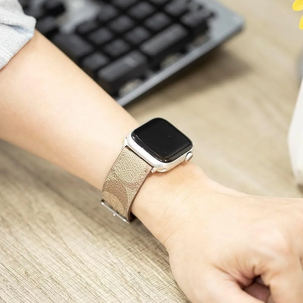 Luxury Leather Watch Band for Apple Watch, Compatible with Apple Watch Series 10/9/8/7/6/5/4/3/2/1 SE 38404142444549mm, Standard Design, Brown