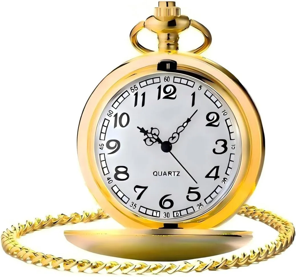LYMFHCH Classic Smooth Vintage Quartz Pocket Watch, Arabic Numerals Scale Mens Womens Watch with Chain Christmas Graduation Birthday Gifts Fathers Day