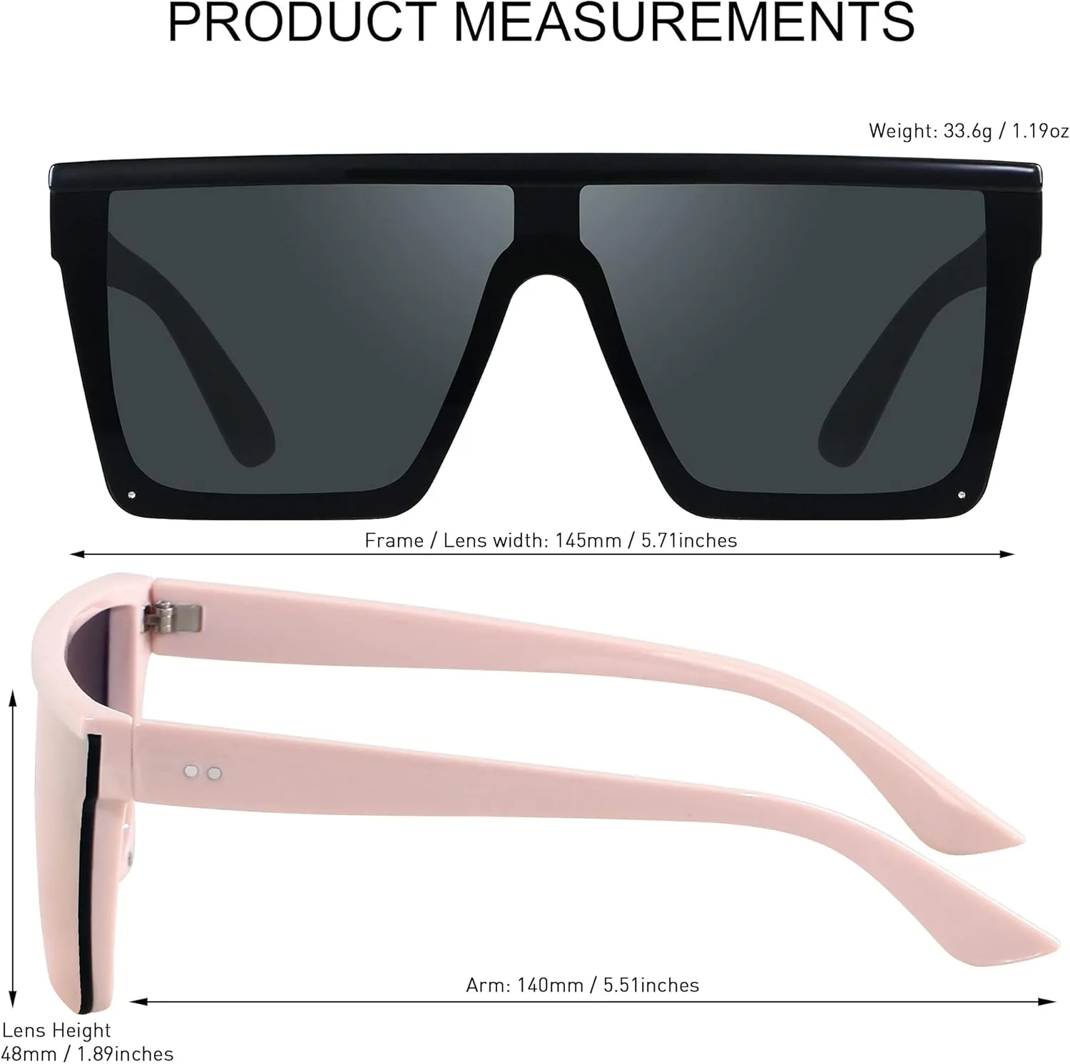 LYZOIT Square Oversized Sunglasses for Women Men Big Flat Top Fashion Shield Large UV Protection Rimless Shades