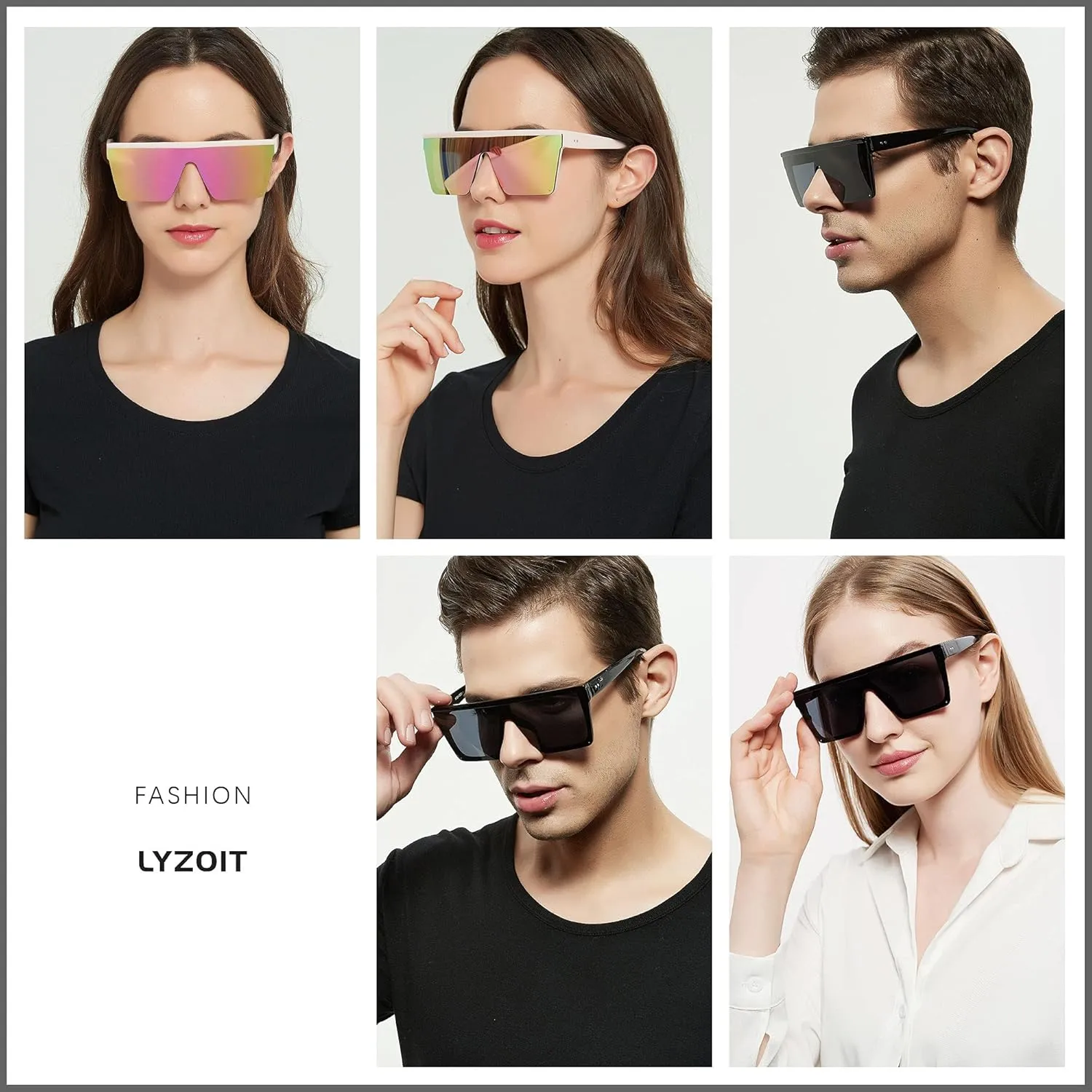 LYZOIT Square Oversized Sunglasses for Women Men Big Flat Top Fashion Shield Large UV Protection Rimless Shades