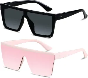 LYZOIT Square Oversized Sunglasses for Women Men Big Flat Top Fashion Shield Large UV Protection Rimless Shades