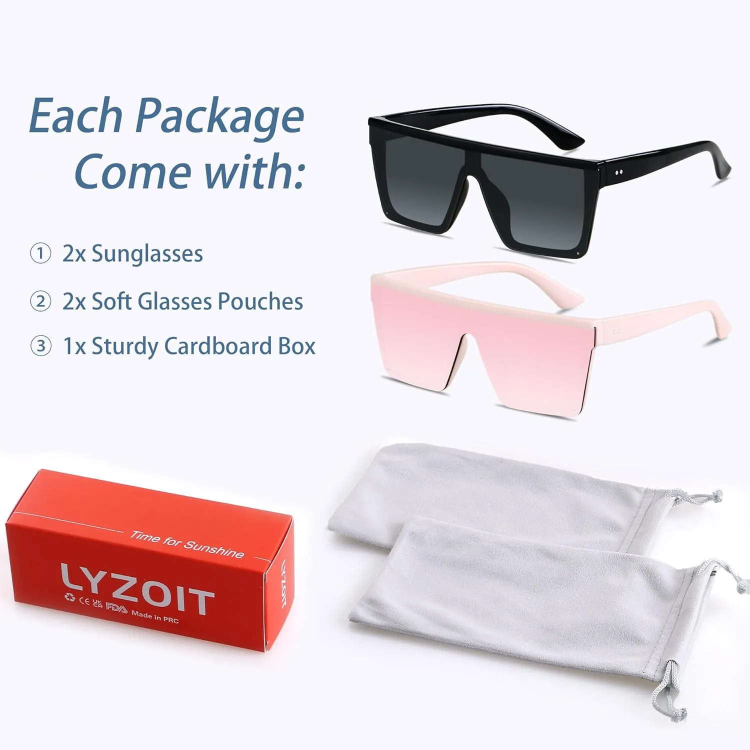LYZOIT Square Oversized Sunglasses for Women Men Big Flat Top Fashion Shield Large UV Protection Rimless Shades