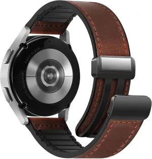 Magnetic Leather Band Compatible with Samsung Galaxy Watch 7/6/5/4/Active 2 40mm 44mm/Watch 6 Classic 43mm 47mm/Watch 5 Pro 45mm/Watch 4 Classic 42mm 46mm, 20mm Strap for Men