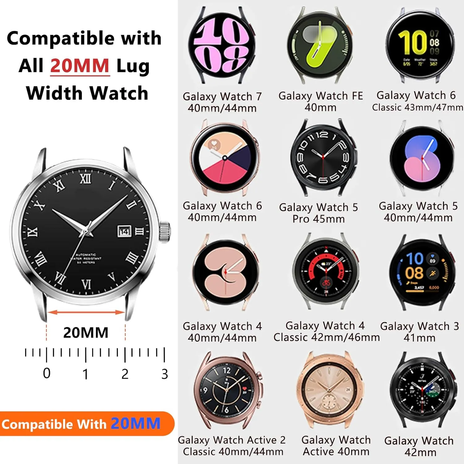 Magnetic Leather Band Compatible with Samsung Galaxy Watch 7/6/5/4/Active 2 40mm 44mm/Watch 6 Classic 43mm 47mm/Watch 5 Pro 45mm/Watch 4 Classic 42mm 46mm, 20mm Strap for Men