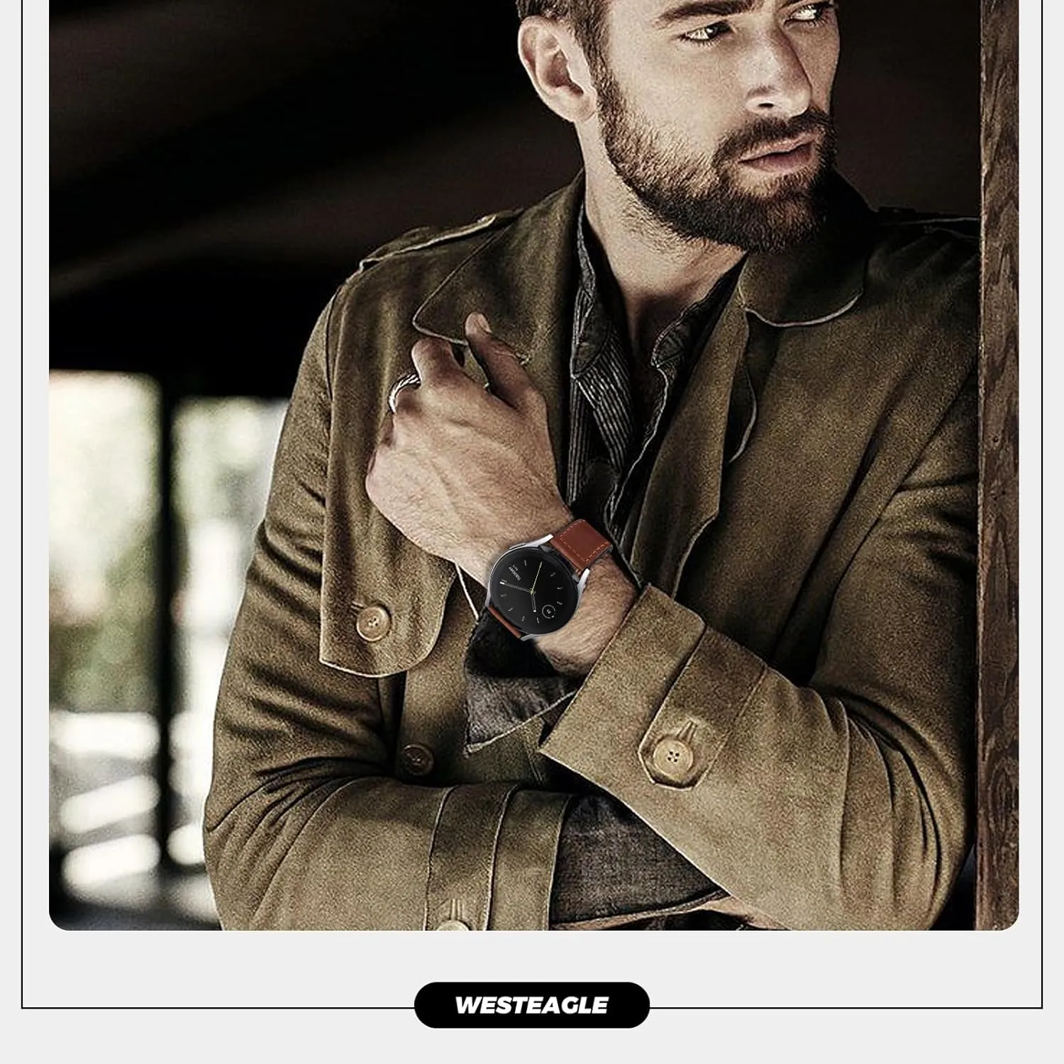 Magnetic Leather Band Compatible with Samsung Galaxy Watch 7/6/5/4/Active 2 40mm 44mm/Watch 6 Classic 43mm 47mm/Watch 5 Pro 45mm/Watch 4 Classic 42mm 46mm, 20mm Strap for Men