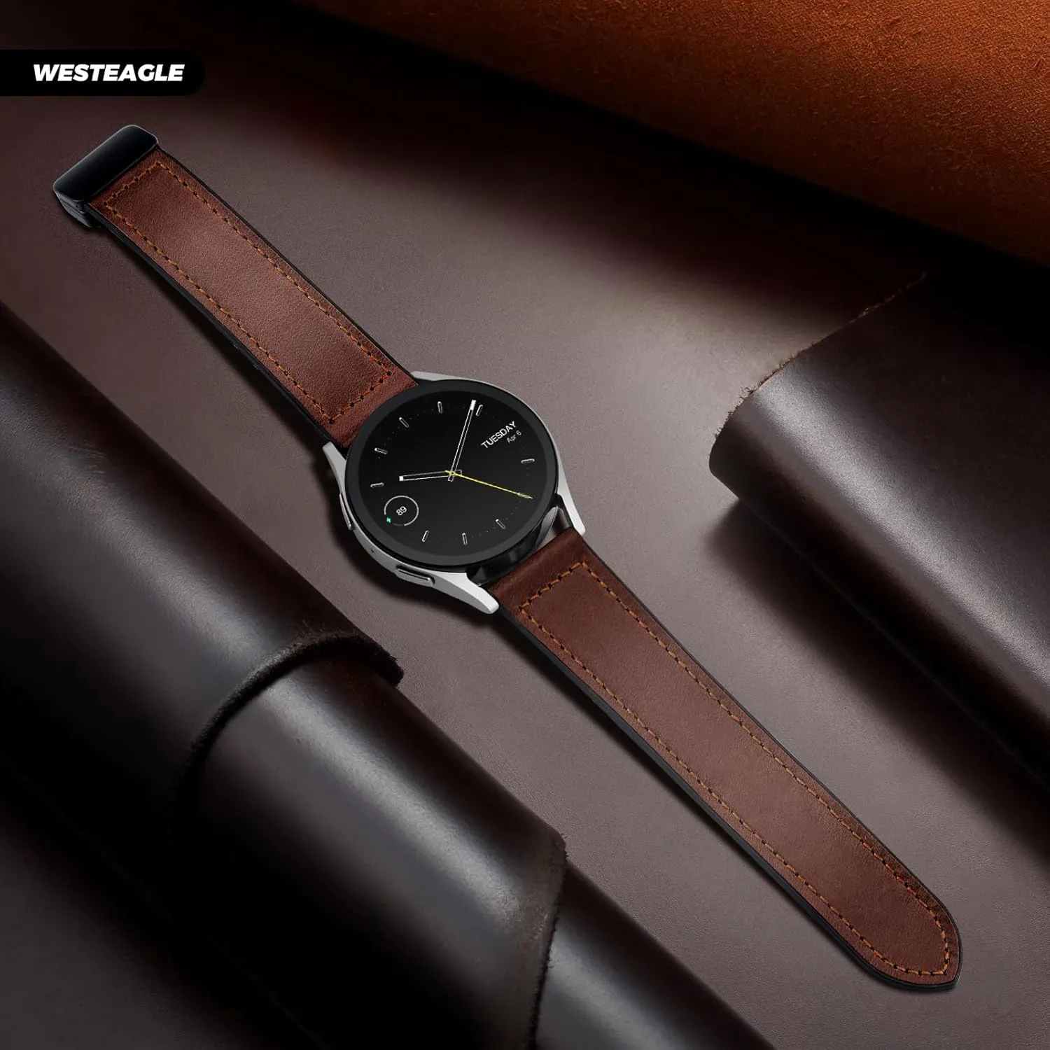 Magnetic Leather Band Compatible with Samsung Galaxy Watch 7/6/5/4/Active 2 40mm 44mm/Watch 6 Classic 43mm 47mm/Watch 5 Pro 45mm/Watch 4 Classic 42mm 46mm, 20mm Strap for Men