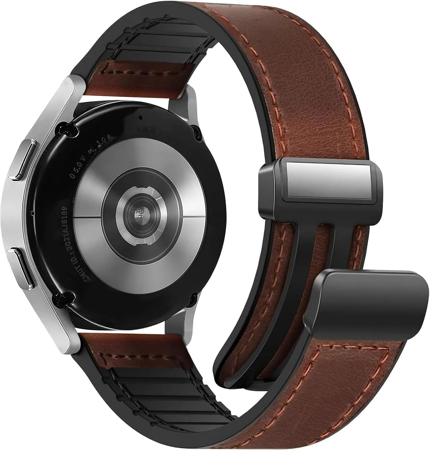Magnetic Leather Band Compatible with Samsung Galaxy Watch 7/6/5/4/Active 2 40mm 44mm/Watch 6 Classic 43mm 47mm/Watch 5 Pro 45mm/Watch 4 Classic 42mm 46mm, 20mm Strap for Men