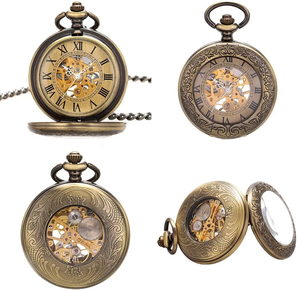 ManChDa Mechanical Pocket Watch for Men Vintage Pocket Watch with Chain Skeleton Pocket Watches