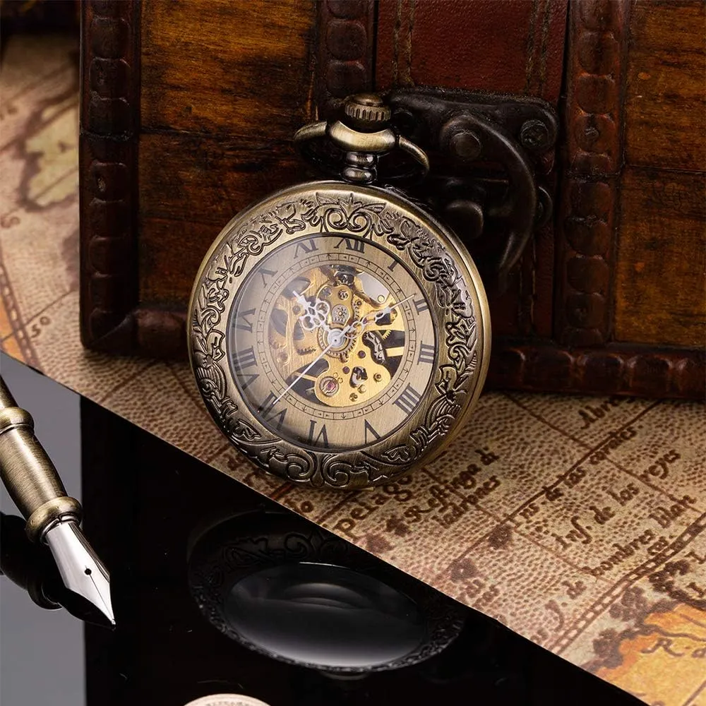 ManChDa Mechanical Pocket Watch for Men Vintage Pocket Watch with Chain Skeleton Pocket Watches
