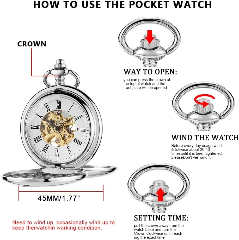Men's Mechanical Pocket Watch, Roman Numeral Pointer Mechanical Pocket Watches for Men