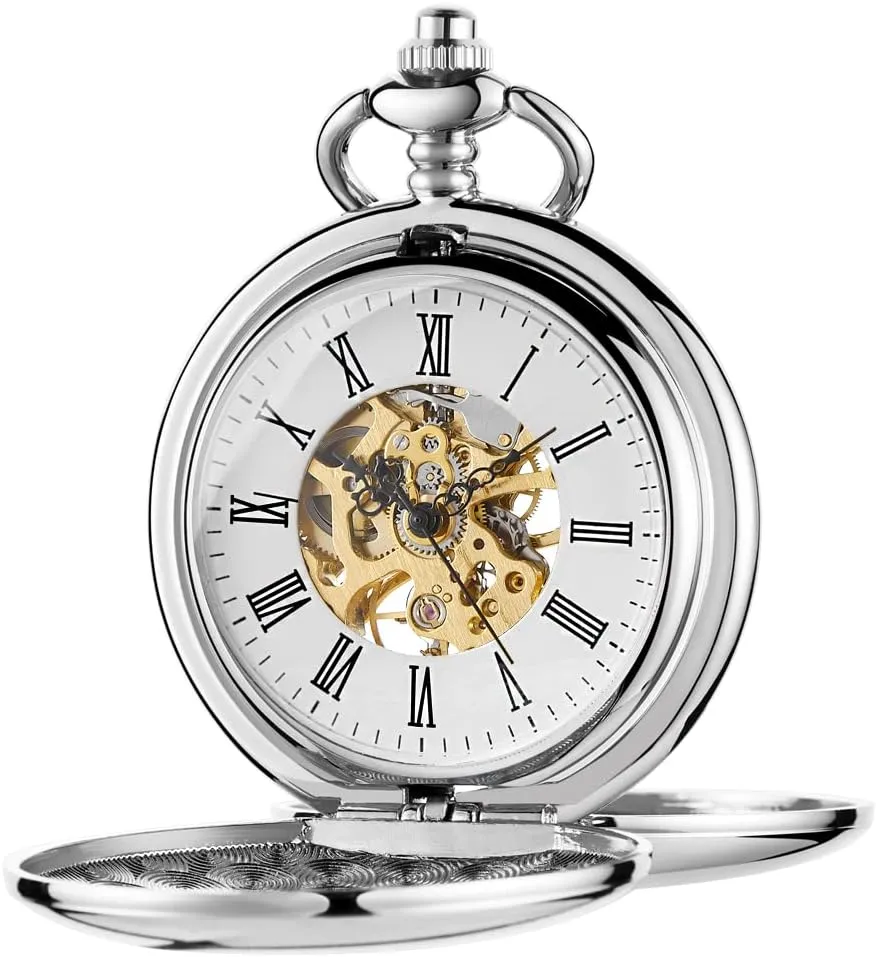 Men's Mechanical Pocket Watch, Roman Numeral Pointer Mechanical Pocket Watches for Men
