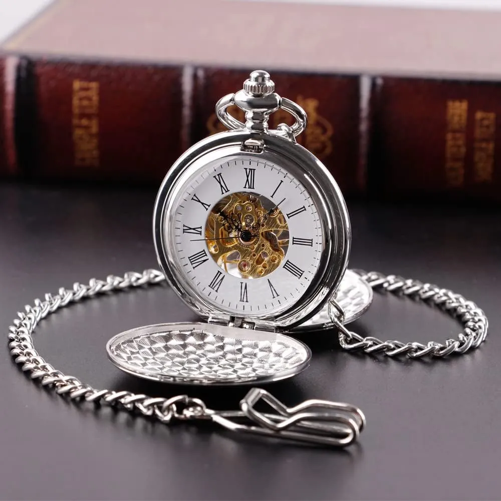 Men's Mechanical Pocket Watch, Roman Numeral Pointer Mechanical Pocket Watches for Men
