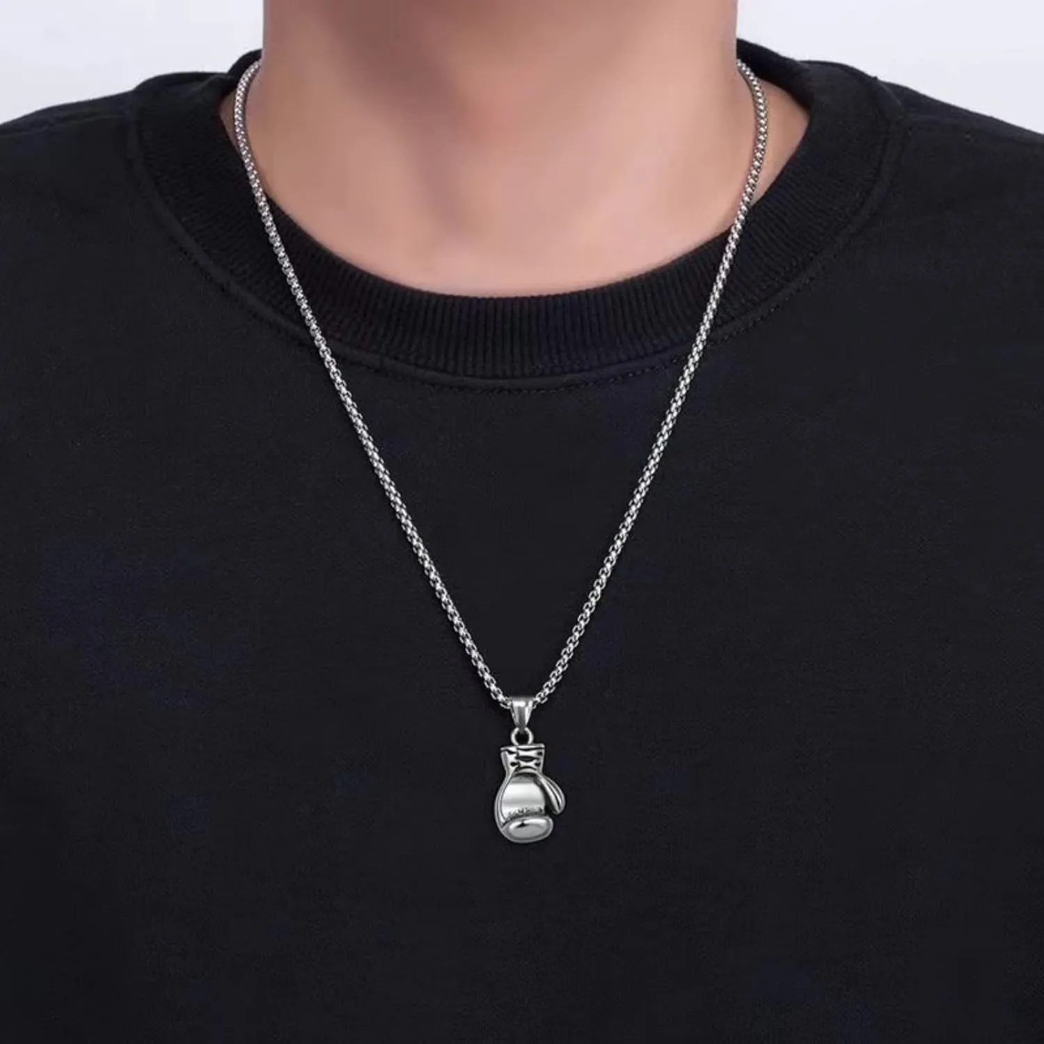 Men's Pendant Necklace Boxing Gloves Personality Pendant Necklace Domineering Men's Stainless Steel Necklace Men's Jewelry