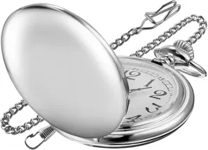 Men's Quartz Pocket Watch, Silver, Arabic Numerals, White Dial, Stainless Steel, PK120115-sliver