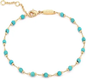 MEVECCO Gold Round Turquoise Beaded Bracelets,14K Gold Plated Handmade Cute Dainty Bracelet for Women