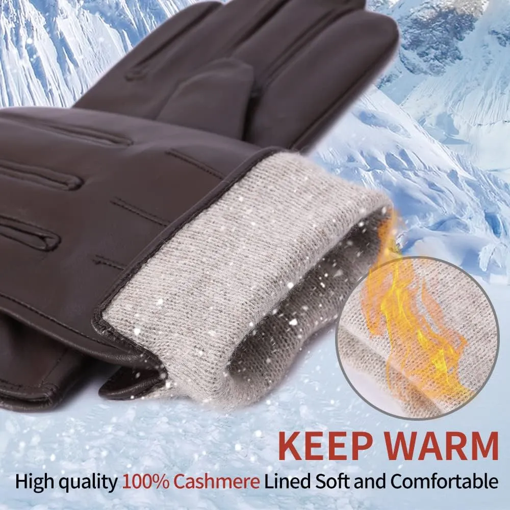 MGGMOKAY Mens Luxury Nappa Lambskin Leather Gloves Cashmere Lining