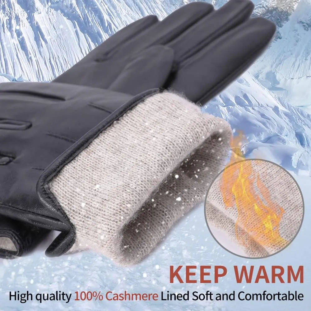 MGGMOKAY Mens Luxury Nappa Lambskin Leather Gloves Cashmere Lining