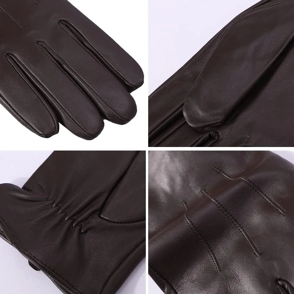 MGGMOKAY Mens Luxury Nappa Lambskin Leather Gloves Cashmere Lining