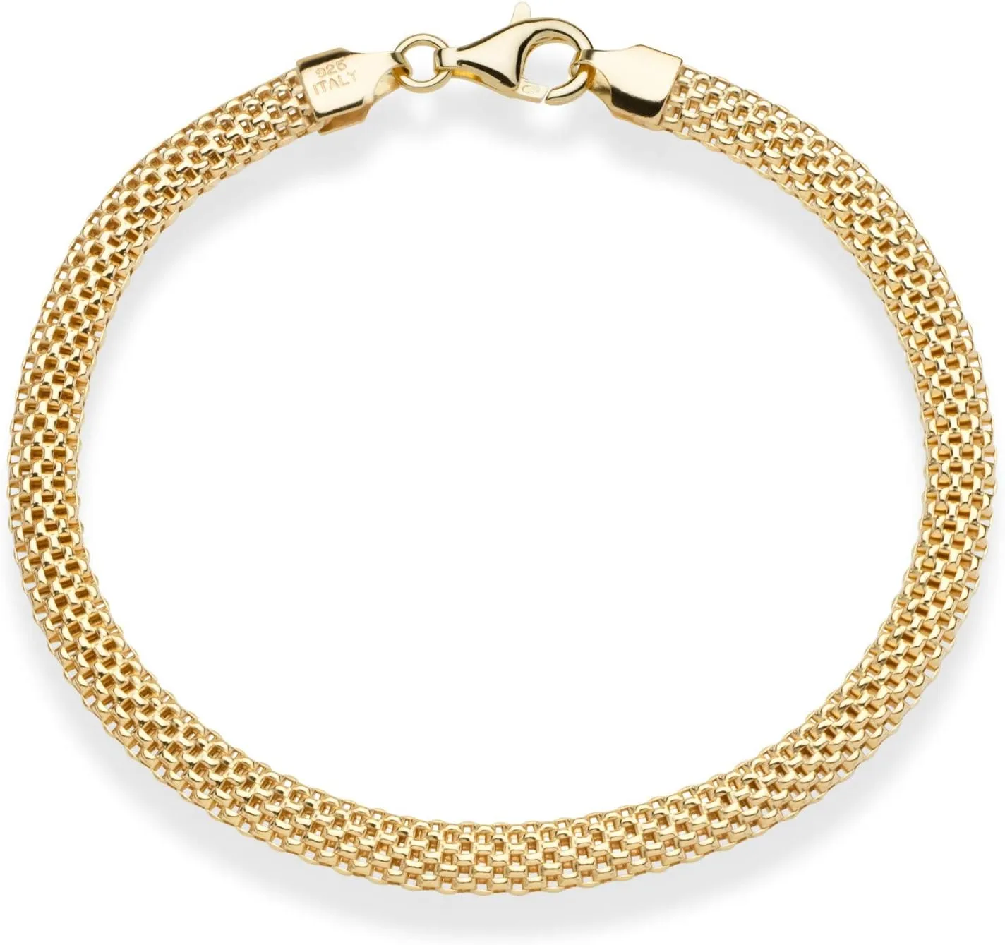 Miabella 18K Gold Over Sterling Silver Italian 5mm Mesh Link Chain Bracelet for Women, 925 Made in Italy