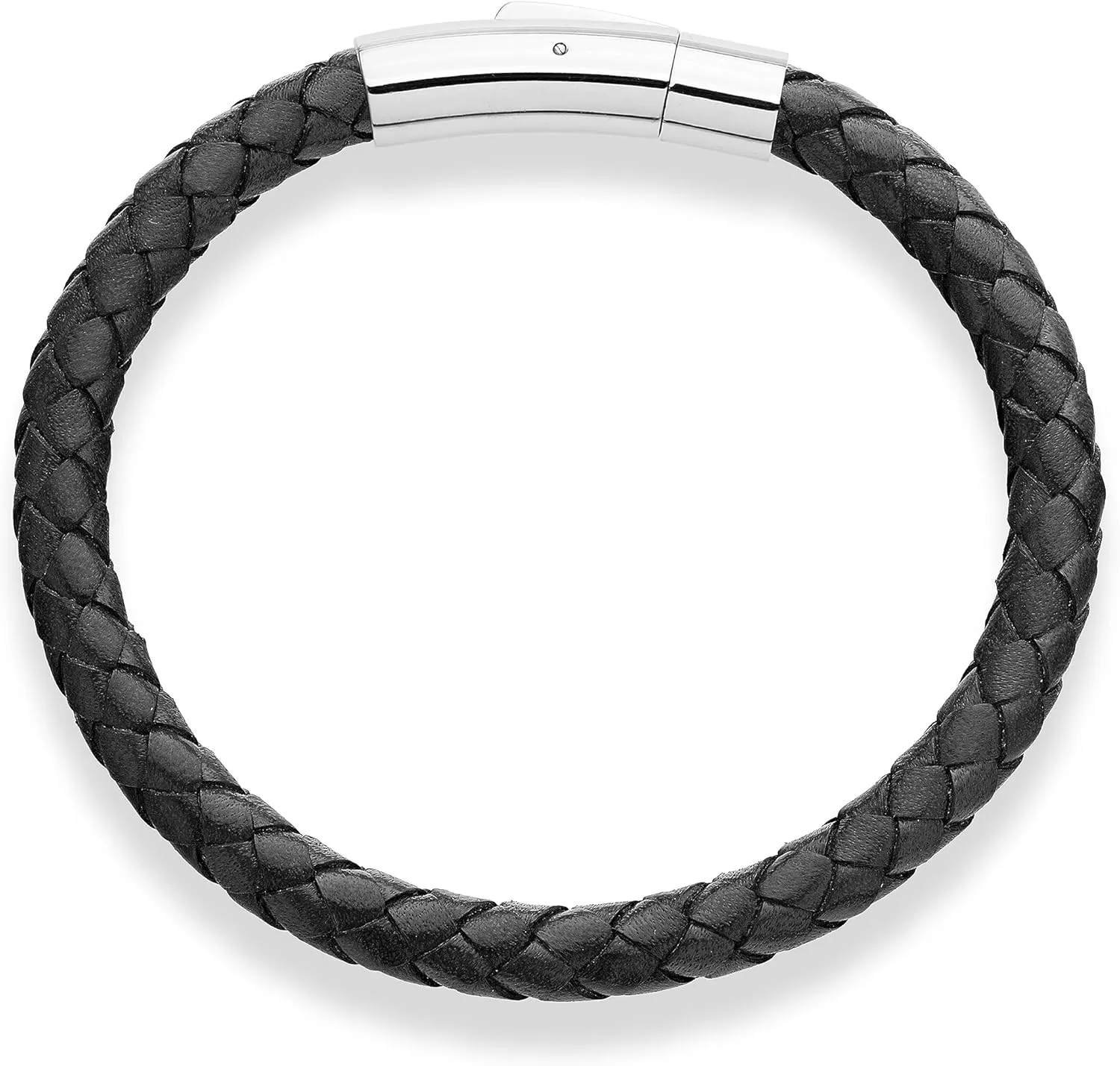 Miabella Genuine Italian Braided Leather Bracelet for Men, Stainless Steel Clasp, Made in Italy