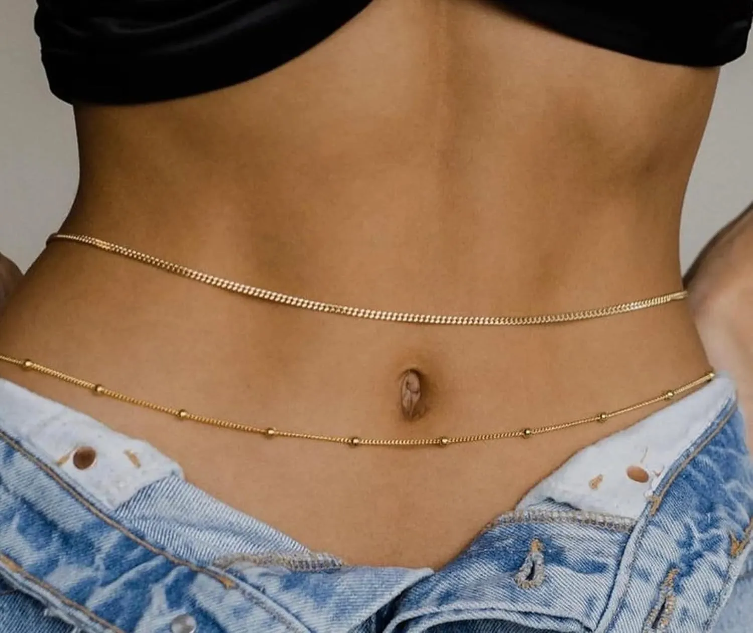MIDEEO 2PCS 14K Silver Plated Waist Chain Pearl Belly Body Chain for Sexy Bikini Layered Adjustable Jewelry for Women
