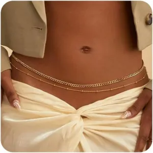 MIDEEO 2PCS 14K Silver Plated Waist Chain Pearl Belly Body Chain for Sexy Bikini Layered Adjustable Jewelry for Women