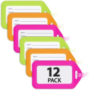 Mifflin-USA Luggage Tags (Assorted, 12 PK), Bag Tag for Baggage, Suitcase Tags Bulk