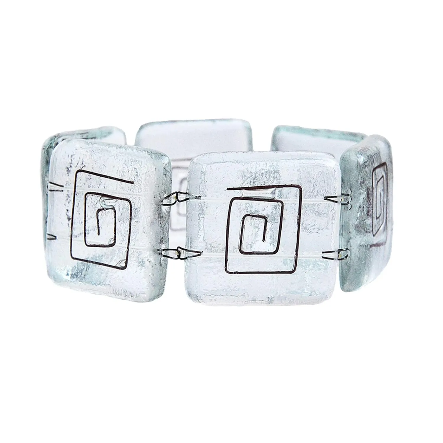 Minimalist Bracelet  Transparent Glass with Metal Decoration  Designer Jewelry  30 mm Wide  Handmade