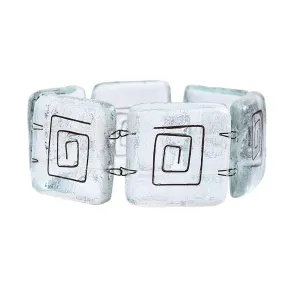 Minimalist Bracelet  Transparent Glass with Metal Decoration  Designer Jewelry  30 mm Wide  Handmade