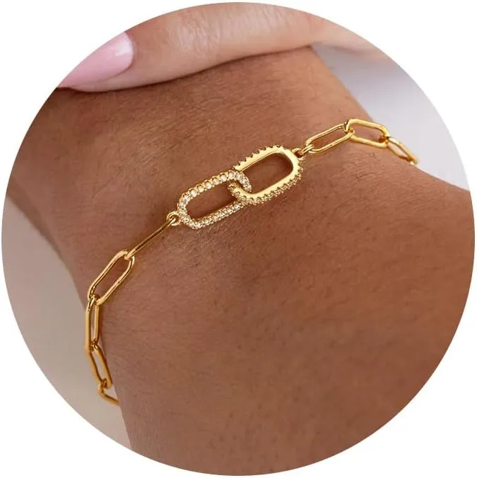 Moodear Dainty Gold Charm Bracelets for Women - Trendy Non Tarnish 14k Gold Plated Charms Bracelet Adjustable Chain Waterproof Jewelry