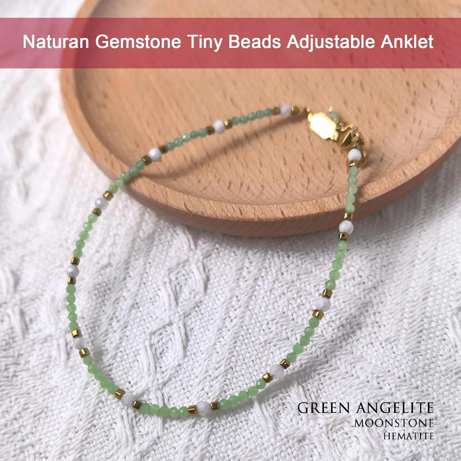 Morchic Adjustable Anklet for Women. Colorful Natural Gemstone Foot Chain Jewelry Summer Beach 2mm Tiny Beads 9.5"