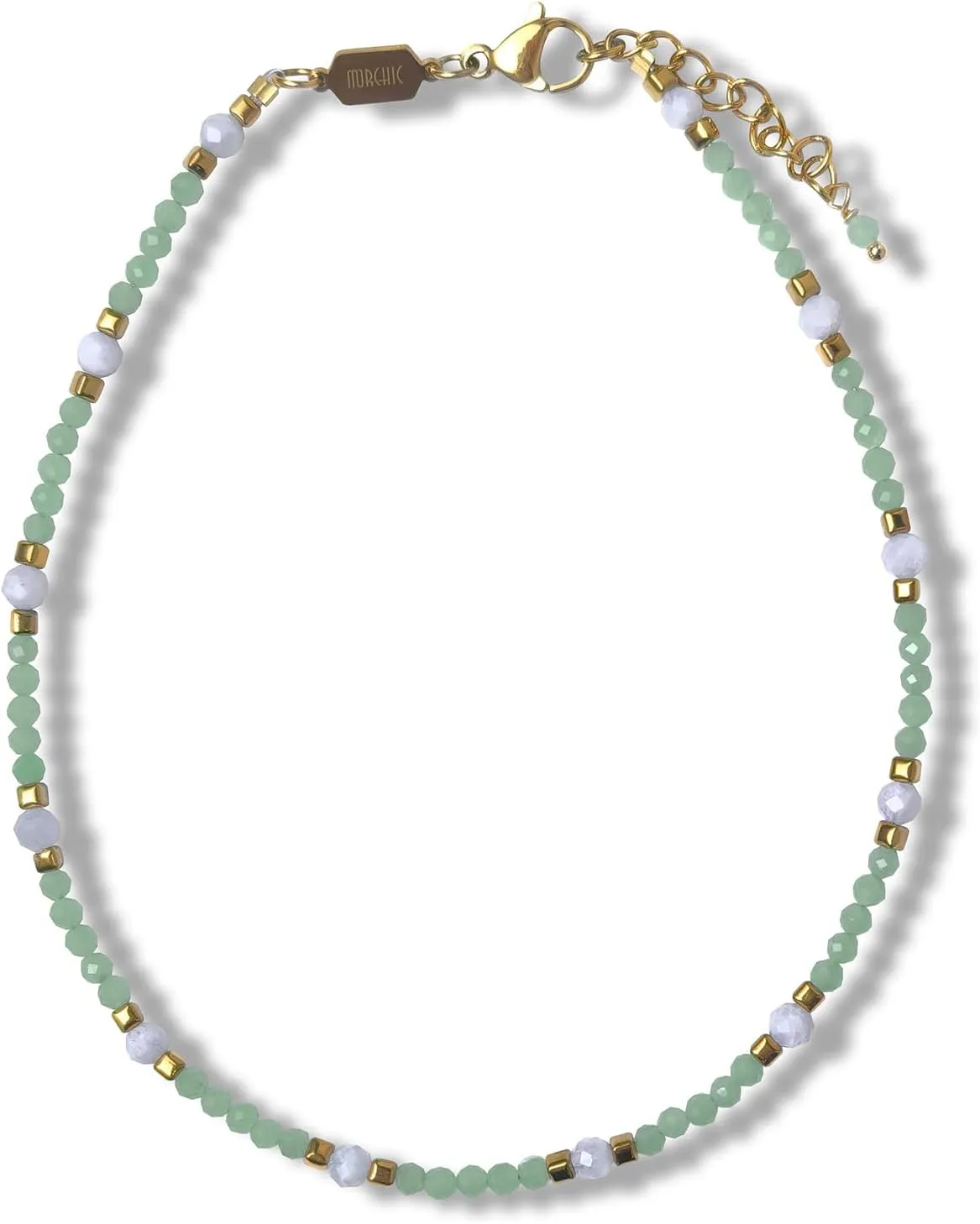 Morchic Adjustable Anklet for Women. Colorful Natural Gemstone Foot Chain Jewelry Summer Beach 2mm Tiny Beads 9.5"