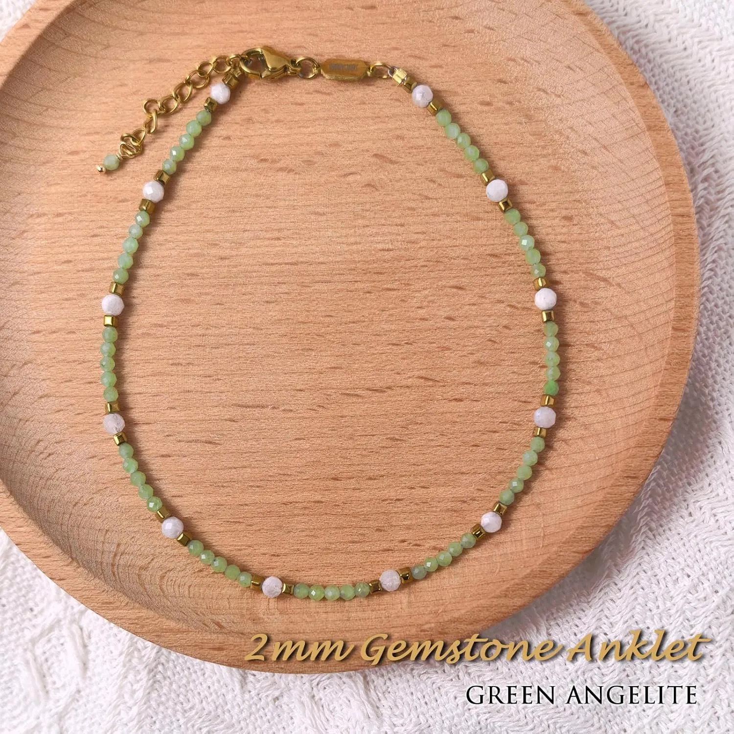 Morchic Adjustable Anklet for Women. Colorful Natural Gemstone Foot Chain Jewelry Summer Beach 2mm Tiny Beads 9.5"