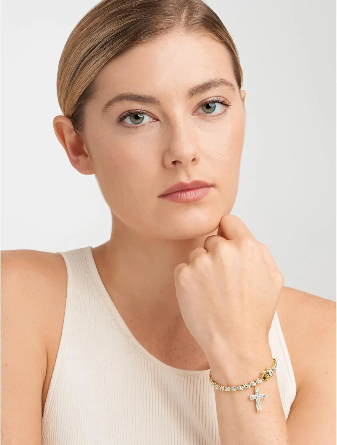 MORGAN & PAIGE Bronze Rhodium, 14k Rose Gold or 18k Yellow Gold Plated Diamond Accent Tennis Bracelets for Women Trendy - Charm Womens Bracelets with Accent S-Link Chain, Gift Jewelry 7.25 inch