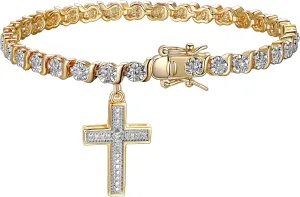 MORGAN & PAIGE Bronze Rhodium, 14k Rose Gold or 18k Yellow Gold Plated Diamond Accent Tennis Bracelets for Women Trendy - Charm Womens Bracelets with Accent S-Link Chain, Gift Jewelry 7.25 inch