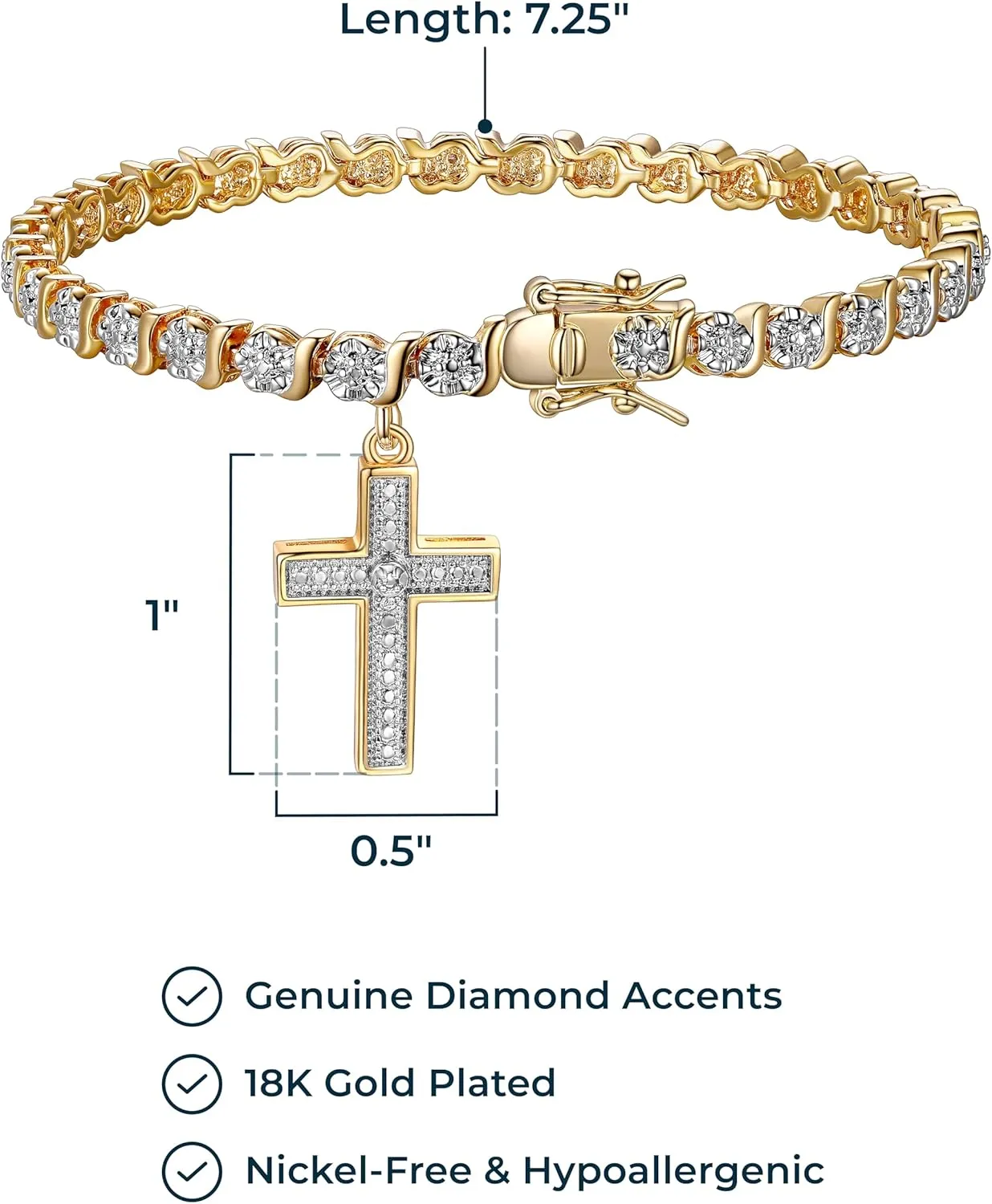 MORGAN & PAIGE Bronze Rhodium, 14k Rose Gold or 18k Yellow Gold Plated Diamond Accent Tennis Bracelets for Women Trendy - Charm Womens Bracelets with Accent S-Link Chain, Gift Jewelry 7.25 inch
