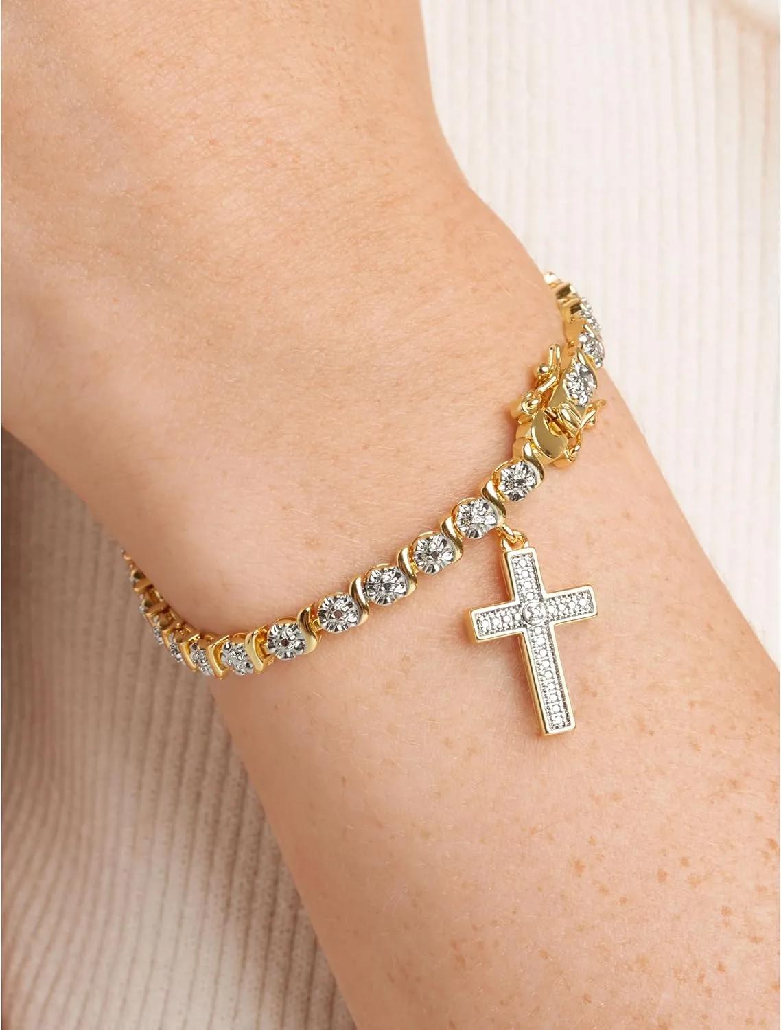 MORGAN & PAIGE Bronze Rhodium, 14k Rose Gold or 18k Yellow Gold Plated Diamond Accent Tennis Bracelets for Women Trendy - Charm Womens Bracelets with Accent S-Link Chain, Gift Jewelry 7.25 inch