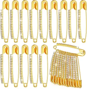 MTLEE 24 Pcs Gold Safety Pins Rhinestone Brooches and Pins for Women Large Sweater Shawl Clips Faux Crystal Brooches Shiny Brooch Pins for Clothing Dress Pants Skirt Crafts Dressing Accessories