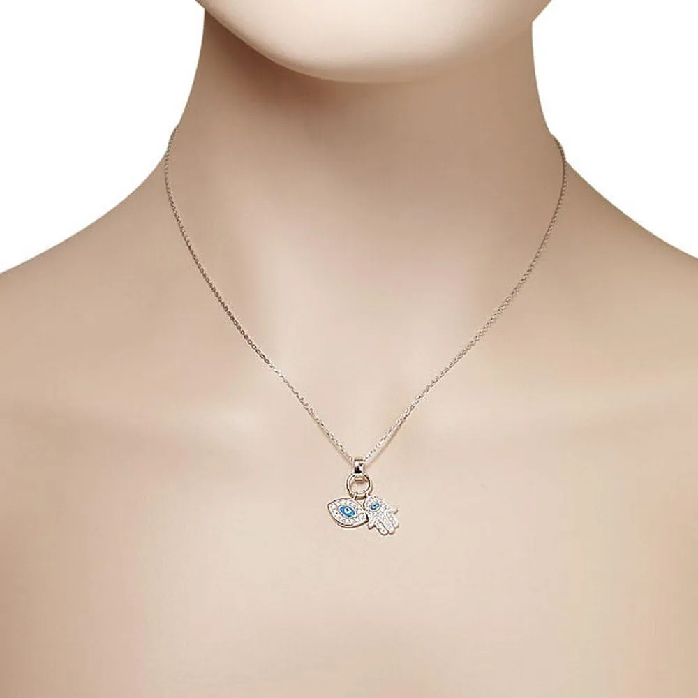 My Daily Styles 925 Silver Evil Eye Hamsa Necklace Jewelry Hamsa Blue White CZ Pendant - Protection Evil Eye Minimalist Simple Necklace Gift Perfect Religious Gift